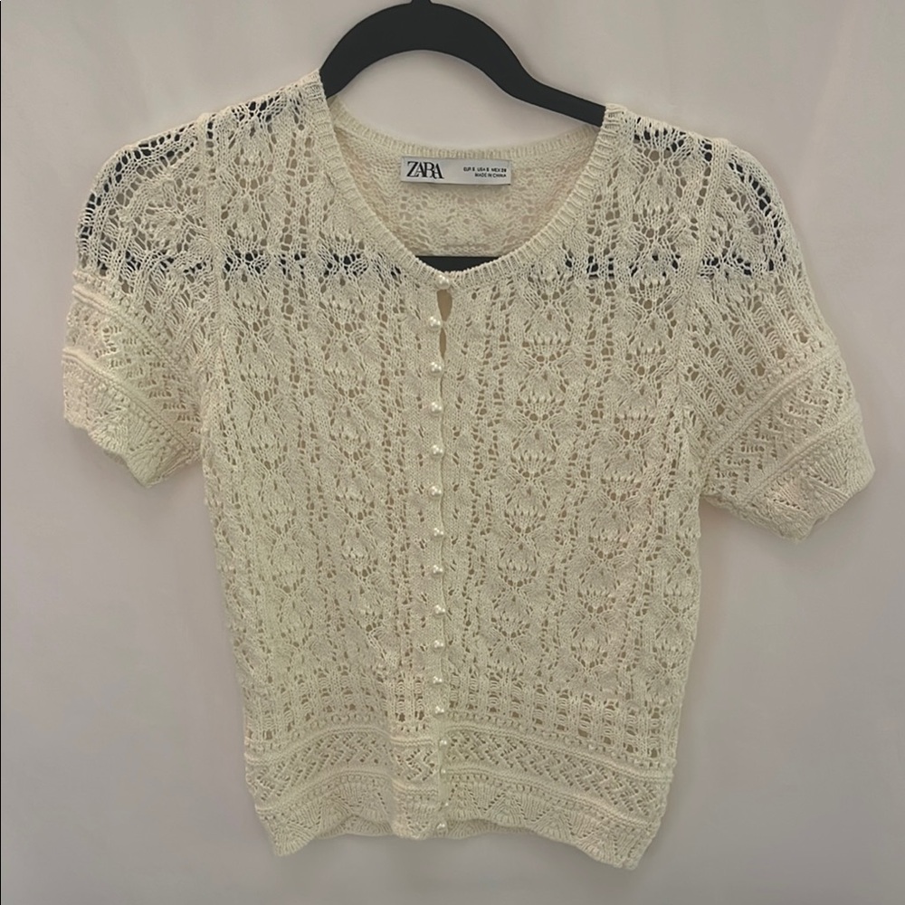 Zara Ivory Lace Knit Blouse
